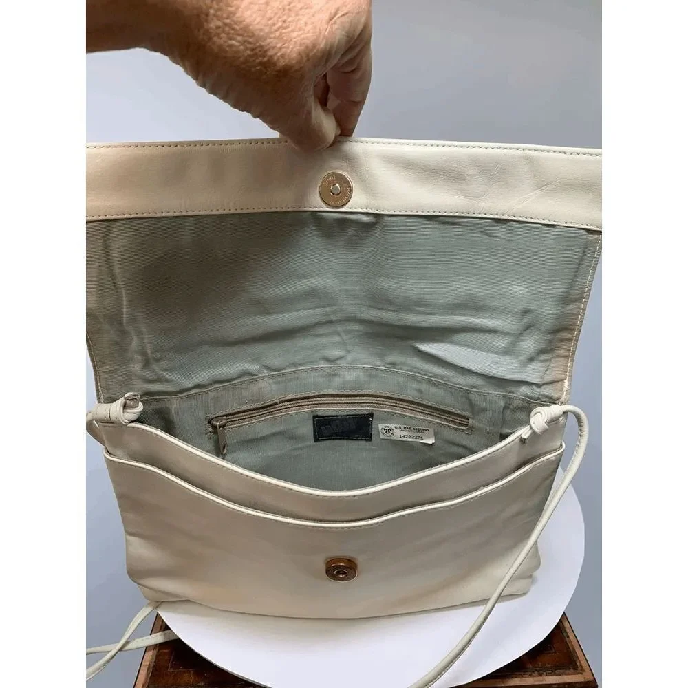Vintage Albi Cream Leather Shoulder Purse
